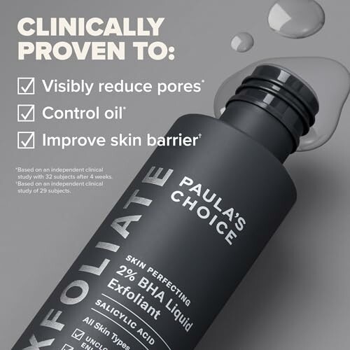 Paula's Choice exfoliant product with benefits listed.